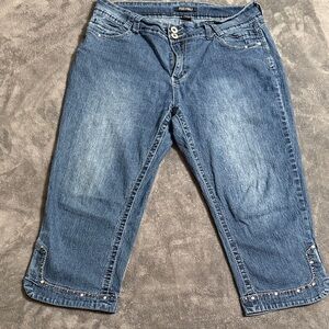 Roz & Ali Women's Cropped Bejeweled Blue Jeans - Size 14
